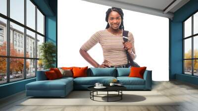 College student young African American woman isolated on white background Wall mural